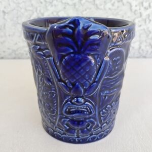 Parrish Kauai Blue Embossed Ceramic Mug Hawaiian Souvenir Hibiscus TikiFarm 2016